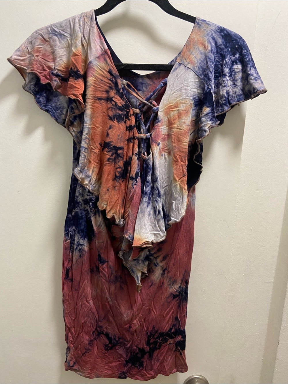 Fred Tie-Dye Ruffle Mini Dress - Blue, Pink & Orange - Picture 3 of 5